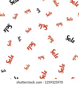 Light Red vector seamless cover with symbols of sales. Colored words of sales with gradient on white background. Backdrop for mega promotions, discounts.