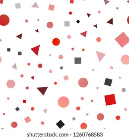 Light Red vector seamless cover in polygonal style with circles. Illustration with colorful circles, triangles, rectangles. Pattern for design of fabric, wallpapers.