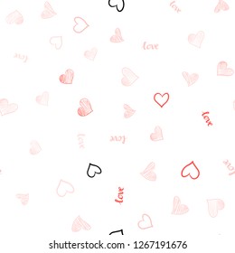 Light Red vector seamless cover with quote LOVE YOU, hearts. Illustration with words of love, hearts in abstract style. Pattern for design of fabric, wallpapers.