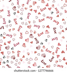 Light Red vector seamless cover with quote LOVE YOU, hearts. Illustration with phrase LOVE YOU, hearts for valentine's day. Design for wallpaper, fabric makers.