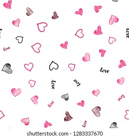 Light Red vector seamless cover with quote LOVE YOU, hearts. Illustration with words of love, hearts in abstract style. Design for textile, fabric, wallpapers.