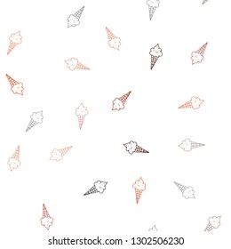 Light Red vector seamless cover with sundae ice-cream. Beautiful colorful illustration with ice-cream cones. Doodle design for your business advert of cafes.