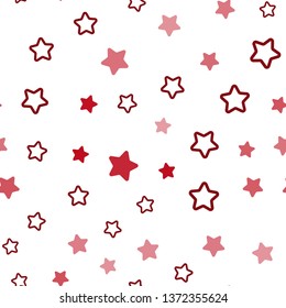 Light Red vector seamless cover with small and big stars. Decorative shining illustration with stars on abstract template. Pattern for design of fabric, wallpapers.
