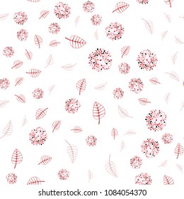 Light Red vector seamless doodle texture with leaves and flowers. Illustration with doodles on abstract template. Completely new design for your business.