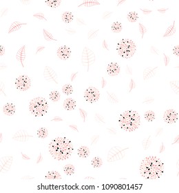 Light Red vector seamless doodle background with leaves and flowers. Shining colored illustration with leaves and flowers. Completely new template for your design.