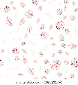 Light Red vector seamless doodle layout with leaves and flowers. Creative illustration in blurred style with leaves, flowers. Template for backgrounds of cell phones.