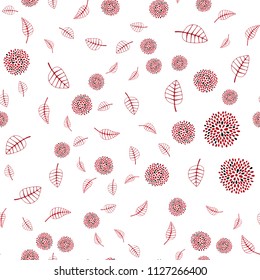Light Red vector seamless doodle pattern with leaves and flowers. Colorful illustration in doodle style with leaves, flowers. Hand painted design for web, wrapping.