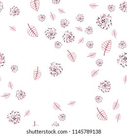 Light Red vector seamless doodle layout with leaves and flowers. Leaves, flowers in natural style on white background. Pattern for wallpapers and coloring books.