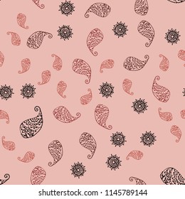 Light Red vector seamless doodle pattern with leaves and flowers. Glitter abstract illustration with leaves and flowers. Textured pattern for a website, banner.