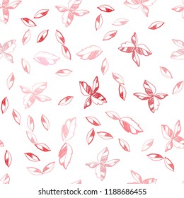 Light Red vector seamless doodle background with leaves. Shining colored illustration with leaves in doodle style. Pattern for design of fabric, wallpapers.