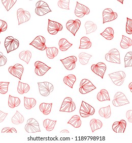 Light Red vector seamless doodle background with leaves. Sketchy doodles with leaves on blurred background. Design for textile, fabric, wallpapers.