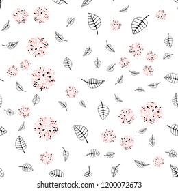 Light Red vector seamless doodle pattern with leaves, flowers. Colorful illustration in doodle style with leaves, flowers. Pattern for trendy fabric, wallpapers.