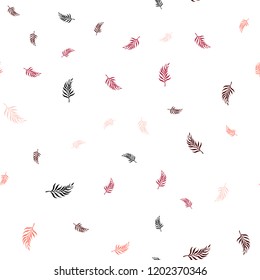 Light Red vector seamless doodle backdrop with leaves. Blurred decorative design in Indian style with leaves. Design for textile, fabric, wallpapers.