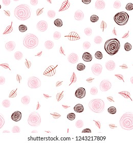 Light Red vector seamless doodle template with leaves and flowers. Leaves and flowers with gradient on white background. Pattern for trendy fabric, wallpapers.