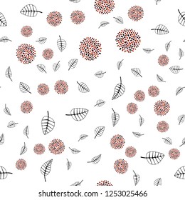 Light Red vector seamless doodle pattern with leaves, flowers. Design in Indian style on white background. Pattern for trendy fabric, wallpapers.