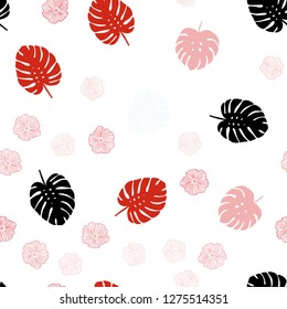 Light Red vector seamless doodle pattern with flowers, leaves. Illustration with doodles on abstract template. Design for wallpaper, fabric makers.