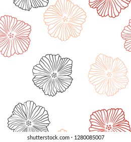 Light Red vector seamless doodle template with flowers. Decorative design of flowers on white background. Design for textile, fabric, wallpapers.