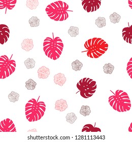 Light Red vector seamless doodle pattern with flowers, leaves. Sketchy doodles on white background. Pattern for trendy fabric, wallpapers.