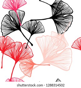 Light Red vector seamless doodle texture with leaves. Sketchy doodles with leaves on blurred background. Design for wallpaper, fabric makers.
