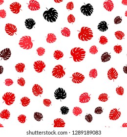 Light Red vector seamless doodle template with leaves. Sketchy doodles with leaves on blurred background. Texture for window blinds, curtains.
