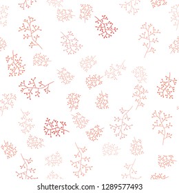 Light Red vector seamless doodle background with branches. Shining colored illustration with leaves and branches. Pattern for trendy fabric, wallpapers.
