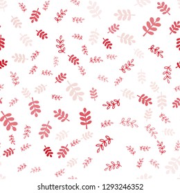 Light Red vector seamless doodle layout with leaves, branches. Colorful abstract illustration with leaves in doodle style. Pattern for design of fabric, wallpapers.