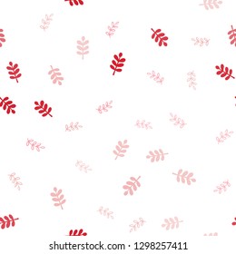 Light Red vector seamless doodle pattern with leaves. Sketchy doodles with leaves on blurred background. Pattern for trendy fabric, wallpapers.