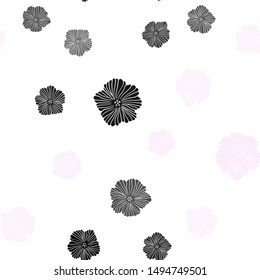 Light Red vector seamless doodle texture with flowers. Abstract illustration with flowers in doodles style. Texture for window blinds, curtains.