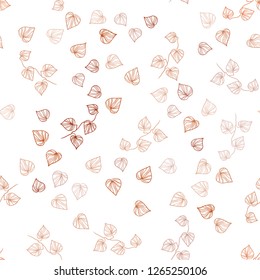 Light Red vector seamless elegant template with leaves. Sketchy doodles with leaves on blurred background. Template for business cards, websites.