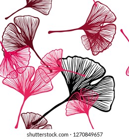 Light Red vector seamless elegant template with leaves. Blurred decorative design in Indian style with leaves. Design for textile, fabric, wallpapers.