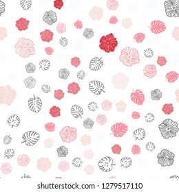 Light Red vector seamless elegant template with leaves, flowers. Abstract illustration with leaves, flowers in doodles style. Design for wallpaper, fabric makers.