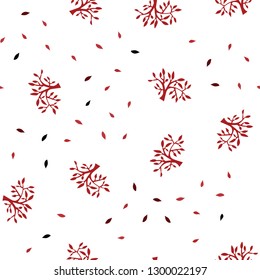 Light Red vector seamless elegant template with leaves, branches. Sketchy doodles on white background. Pattern for trendy fabric, wallpapers.