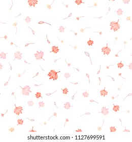 Light Red vector seamless hand painted template. Decorative illustration with leaves on abstract template. New template for your business design.