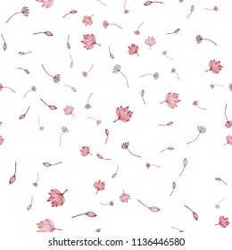 Light Red vector seamless hand painted backdrop. Sketchy doodles with leaves on white background. The textured pattern for website.