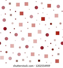 Light Red vector seamless layout with circle spots, cubes. Illustration with set of shining colorful abstract circles, cubes. Pattern for design of window blinds, curtains.