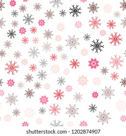 Light Red vector seamless layout with bright snowflakes. Snow on blurred abstract background with gradient. Design for textile, fabric, wallpapers.