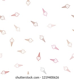 Light Red vector seamless layout with ice-cream set. Decorative design of ice-cream cones in doodle style. Design for ad, poster, banner of cafes, restaurants.