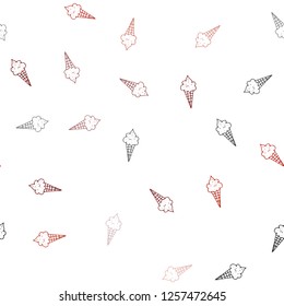 Light Red vector seamless layout with ice-cream set. Decorative design of ice-cream cones in doodle style. Design for ad, poster, banner of cafes, restaurants.