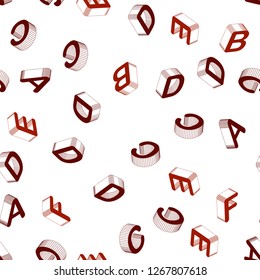 Light Red vector seamless layout with 3D latin alphabet. Modern geometrical illustration with 3D ABC english symbols. Design for textile, fabric, wallpapers.