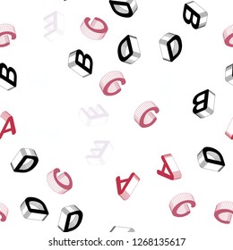 Light Red vector seamless layout with 3D latin alphabet. Modern geometrical illustration with 3D ABC english symbols. Pattern for design of fabric, wallpapers.