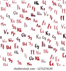 Light Red vector seamless layout with latin alphabet. Shining colorful illustration with isolated letters. Design for textile, fabric, wallpapers.