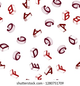 Light Red vector seamless layout with 3D latin alphabet. Colorful gradient design in 3D style with signs of alphabet. Pattern for trendy fabric, wallpapers.