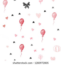 Light Red vector seamless layout in new year style. Illustration with a gradientheart, baloon, candy, gift, star, ribbon. Pattern for carnival, festival ads.