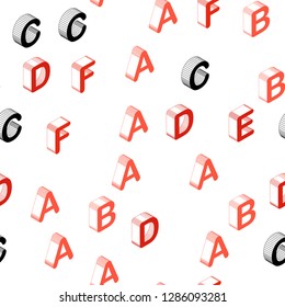 Light Red vector seamless layout with 3D latin alphabet. Colorful gradient design in 3D style with signs of alphabet. Texture for window blinds, curtains.
