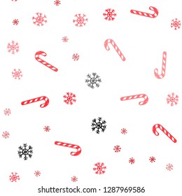 Light Red vector seamless layout with christmas sweet desserts.