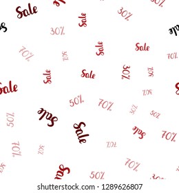 Light Red vector seamless layout with discount of 30, 50, 70%. Gradient illustration with discount signs on white backdrop. Template for season sales, shopping ads.