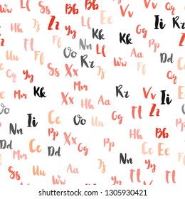 Light Red vector seamless layout with latin alphabet. Modern geometrical illustration with ABC english symbols. Design for textile, fabric, wallpapers.