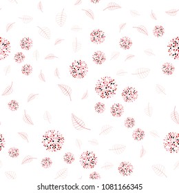 Light Red vector seamless natural backdrop with leaves and flowers. Leaves, flowers in natural style on white background. The best blurred design for your business.