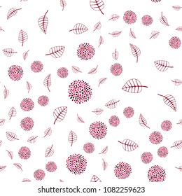 Light Red vector seamless natural pattern with leaves and flowers. Illustration with doodles on abstract template. Pattern for colorful books and pages for kids.