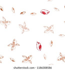 Light Red vector seamless natural artwork with leaves. Sketchy doodles with leaves on blurred background. Pattern for trendy fabric, wallpapers.